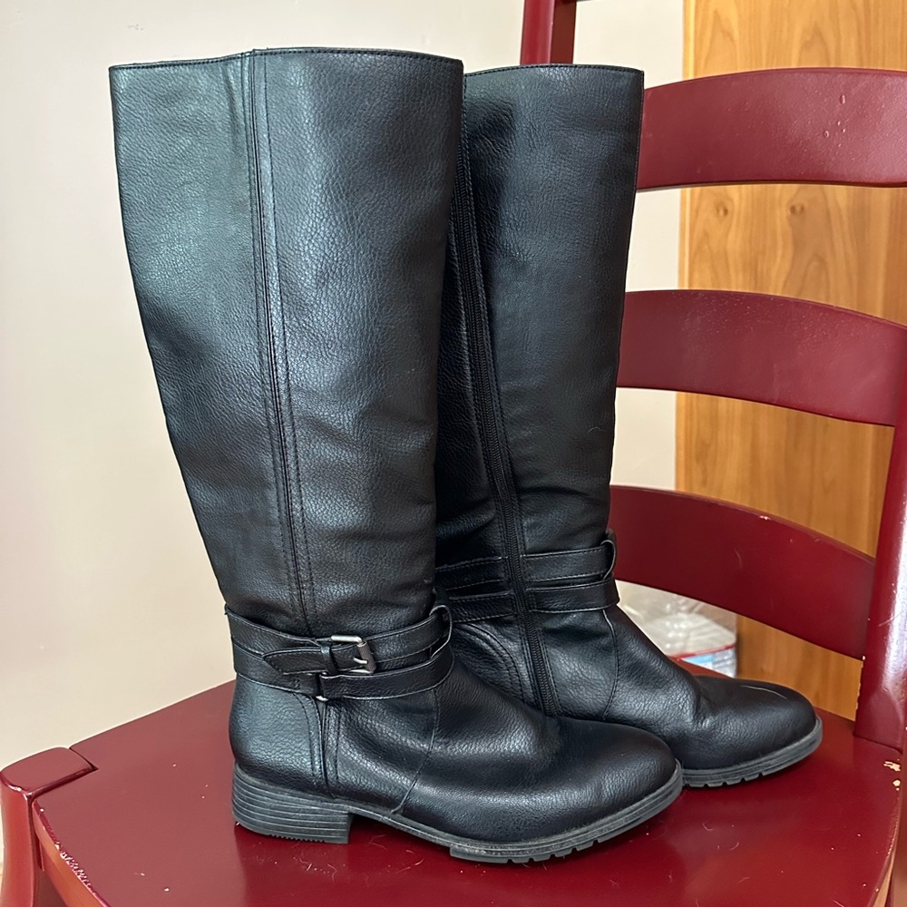 Naturalizer Womens Black Wide Calf Knee-High Boots Shoes
